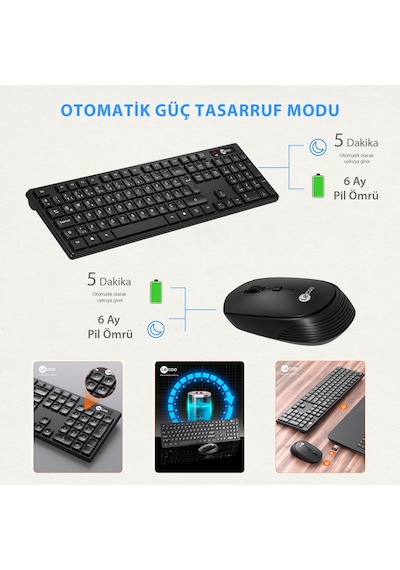 Lecoo Km2001 Klavye & Mouse Kablosuz Set Siyah Optik