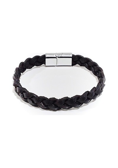Black Braid Essential İnce Örgü Hakiki Deri Erkek Bileklik-50-682 Antrasit
