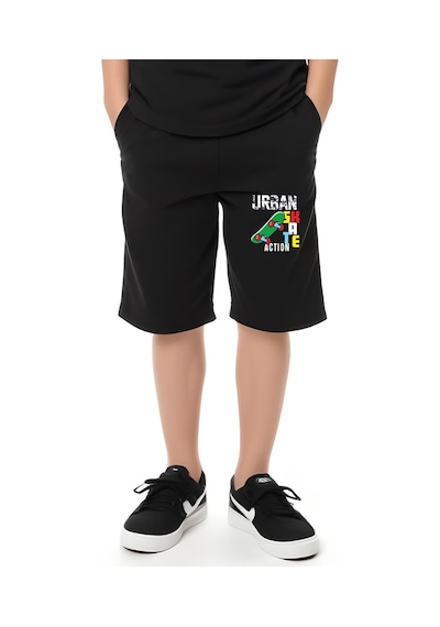 Fyk Kids Erkek Çocuk Tişört-şort Urban Skate Baskılı Alt-üst Takım Siyah