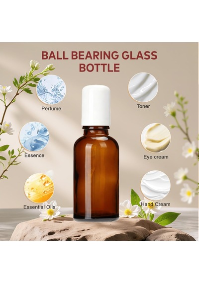 3 X 30 Ml, Boş Kehribar Renkli Cam Şişe, Paslanmaz Çelik Rulo Küreli, Uçucu Yağlar İçin Doldurulabilir Deneme Kabı, Parfüm, Dudak Balsamı