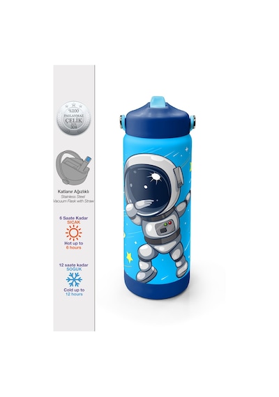 Coral High Lacivert Mavi Astronot Desenli Katlanır Ağızlıklı Çelik Termos 650 Ml 38389 Lacivert