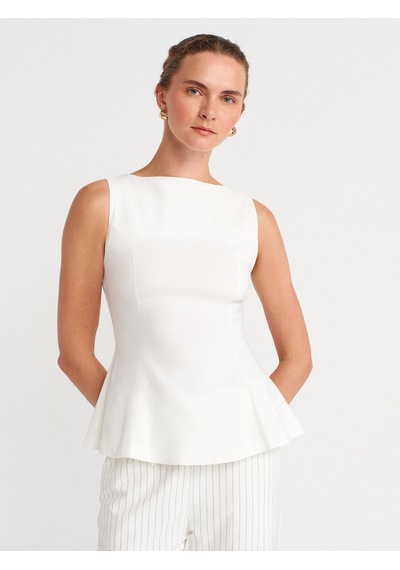Dilvin 50281 Peplum Top-ekru Ekru
