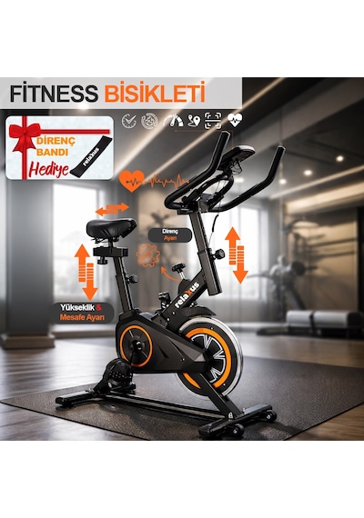 Dikey Ev Fitness Bisikleti Led Ekran Kardiyo Egzersiz Aleti Spinning Bike Nabız Direnç Lastiği Hediy