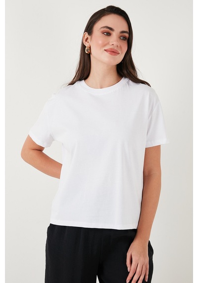 Lela Pamuklu Oversize Fit Bisiklet Yaka Bayan T Shirt 5866097 Ekru
