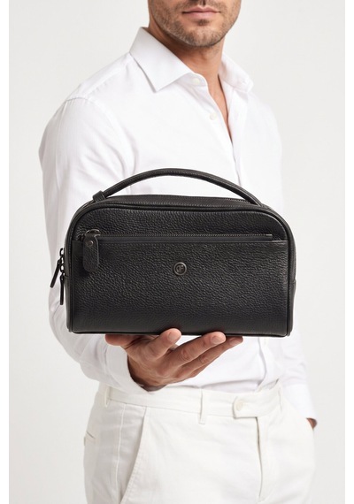 Praff Leather Siyah Hakiki Deri Çok Bölmeli Erkek Portfoy El Çanta Pc-001