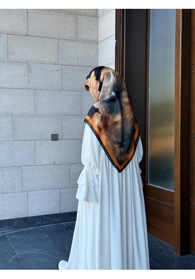 Qalortex Scarf Pamuklu Flora Desen Eşarp-siyah/gold Siyah-Gold