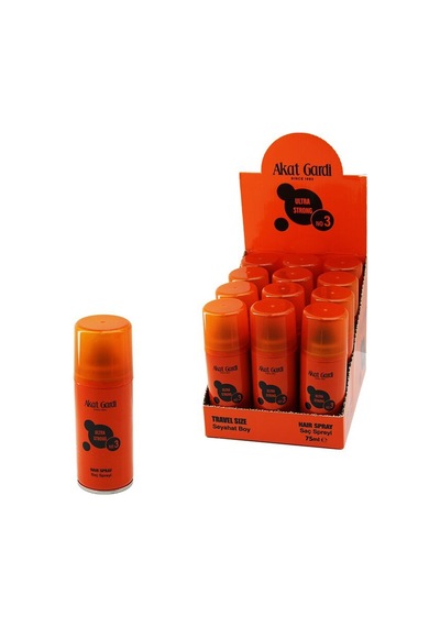 Akat Gardi Saç Spreyi Saç Spreyi 75ml No:3 Turuncu Seyahat Boy Ultra Strong - 12'li Paket