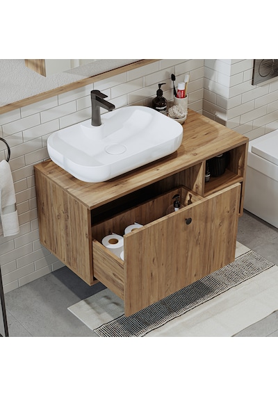 Lavabolu Mdf 95 Cm Lotus Çekmeceli Banyo Dolabı Atlantik Çam