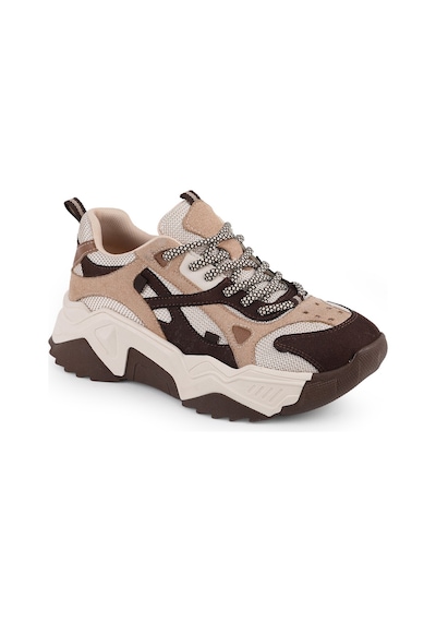 Libero L083.65137 Gri Hakiki Deri Kadın Sneaker Yüksek Tabanlı Rahat Spor Ayakkabı Kahve