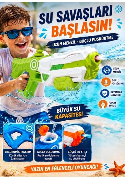 Dev Boy 62 Cm Su Tabancası - 1000 Ml Su Haznesi İle Yazın En Eğlenceli Savaşları Başlasın Yeşil