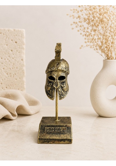 Antik Yunan Miğferi Dekoratif Biblo 20 Cm Bronz Görünümlü Masaüstü Süs