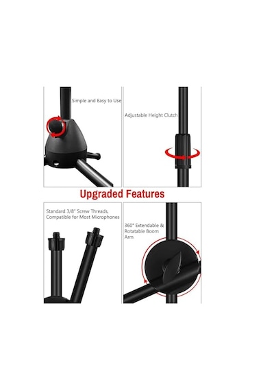 180cm Maksimum Uzunluk Mikrofon Standı Multi Fonksiyonel 2in1 Microphone Katlanabilir Açısı Ayarlanabilir Zemin Üstü - Model 103