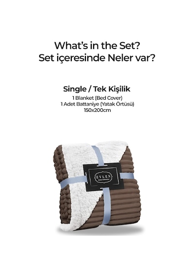 Sherpa Tv Battaniye Tek Kişilik Çizgili Yumuşak Peluş Wellsoft Yatak Örtüsü Koyu Kahverengi