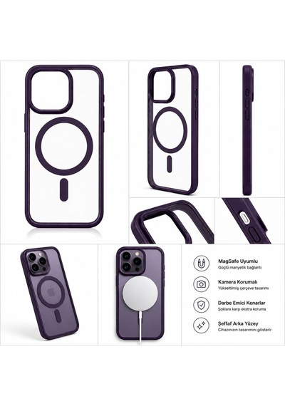 İphone 13 Pro Max Uyumlu Kenarları Mor Renkli Magsafeli Kılıf