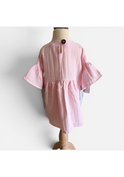 Bebe Kız Çocuğu Muslin Boho Elbise Pembe