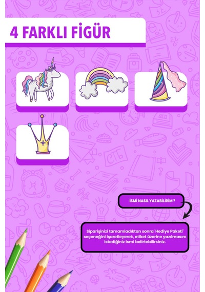 İsim Yazılabilir Eğlenceli Unicorn Temalı Okul Etiketi Kalem & Defter İçin 200 Adet Çoklu