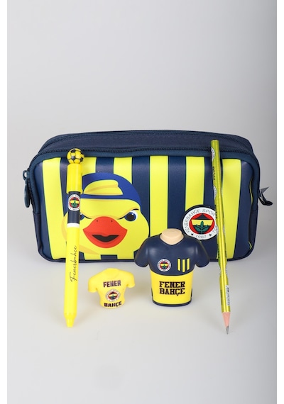 Lisanslı Fenerbahçe Yellow Collection Kalem Çantası,top Başlıklı Jel Kalem,forma Tasarım Kalemtraş,silgi Tepeli Kurşun Kalem Seti Altın