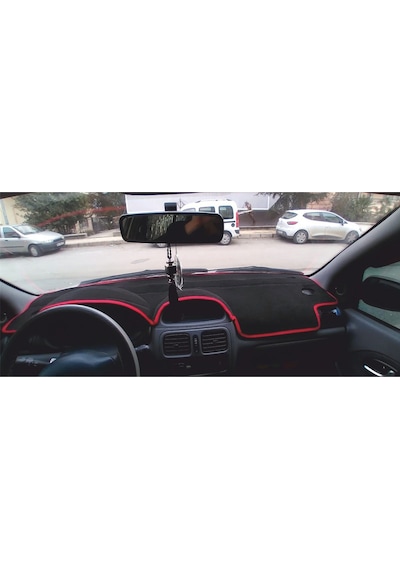 2002-2007 Modellerine Uygun Renault Clio 2 Ekranlı Torpido Koruma Halısı Siyah Kenar Renk Kırmızı