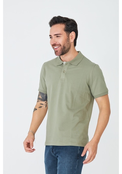 Haki Çift Düğmeli Klasik Polo Yaka T-shirt