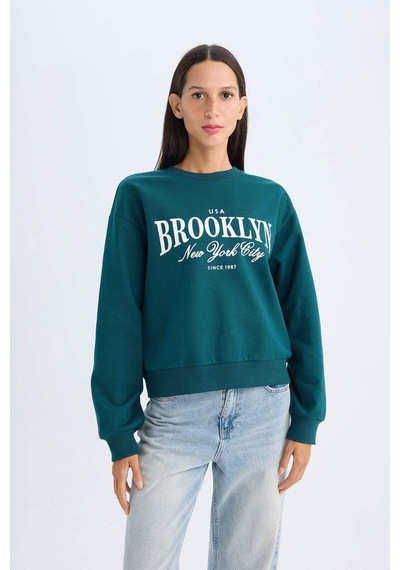 Defacto Regular Fit Bisiklet Yaka Baskılı İnce Sweatshirt D5928AX24AUGN1040 Yeşil Defacto Regular Fit Bisiklet Yaka Baskılı İnce Sweatshirt D5928AX24AUGN1040 Yeşil