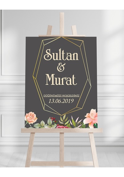 Söz Nişan Düğün İçin 50x70 Karşılama Panosu - Sonbahar Çiçek Tasarımlı 001 Beyaz