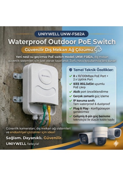 Uniywell Unıywell Unw-fs82a 8 Port Poe + 2 Uplink Su Geçirmez Dış Mekan Switch Tak-çalıştır