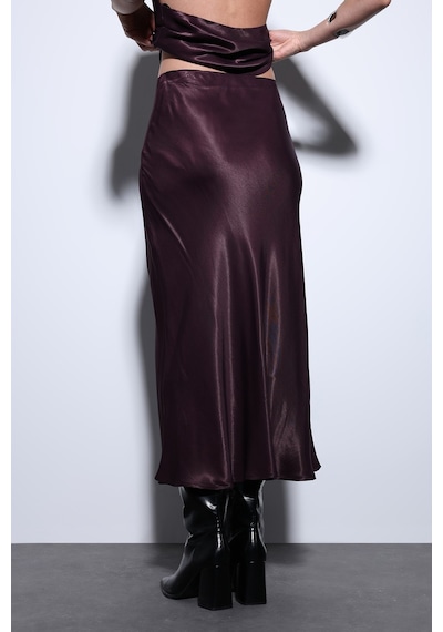 Antioch Saten Midi Etek Bordo
