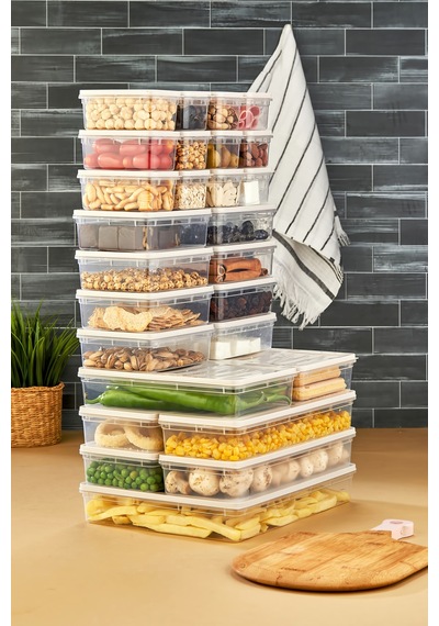 Multi Box 27 Parça 5 Farklı Boy Saklama Kabı Seti - Dondurucu & Mikrodalga Uyumlu Krem