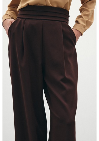 Sateen Bel Detaylı Cepli Pantolon - Kahve Kahverengi