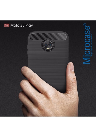 Motorola Moto Z3 Play Brushed Carbon Fiber Silikon Tpu Kılıf+Cam