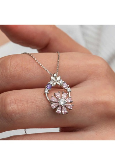 Casera's Gümüş Pembe Dönen Çiçek Kadın Kolye Csr2181345 Gümüş