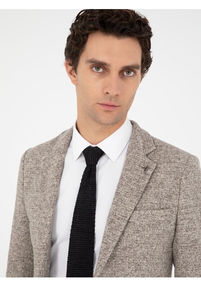 Cacharel Bej Slim Fit Yün İpek Karışımlı Flanel Ceket