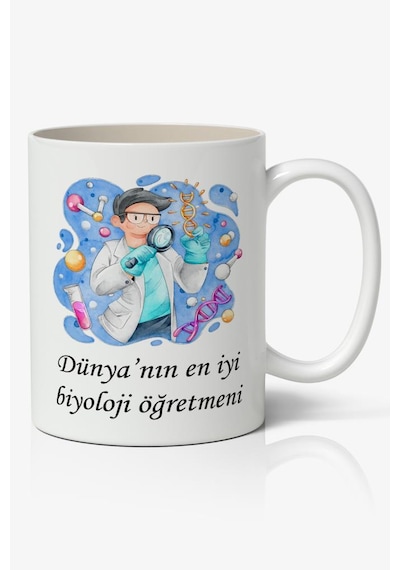 Dünyanın En İyi Biyoloji Öğretmeni - Öğretmenler Günü Temalı Baskılı Kupa Bardak Baskılı Kahve Kupa Bardak-1 Beyaz
