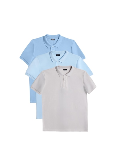 Tudors Erkek 3'lü Paket Siyah-mavi-beyaz Slim Fit Dar Kesim Pamuklu Düz Pike Polo Yaka Tişört-33097 Multi Çok Renkli