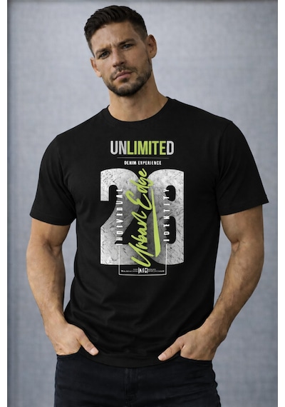 Herkesemoda Unlımıted Yazı Detaylı Basic T-shirt Siyah