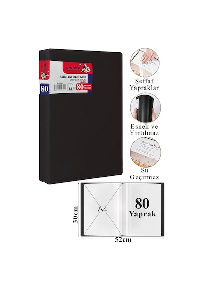 Sunum Dosyası 100 Lü 1 Paket Poşet Dosyalı Katalog Dosyası 100 Poşetli Kendinden Dosya Plastik Kapaklı Siyah