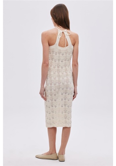 Sherin Ekru Halter Yaka Midi Triko Elbise-ekru