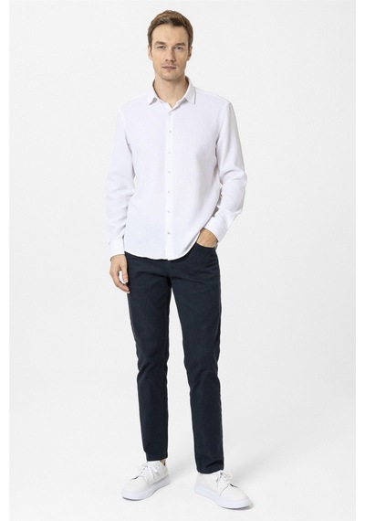Süvari Ekru Slim Fit Desenli Klasik Yaka Gömlek