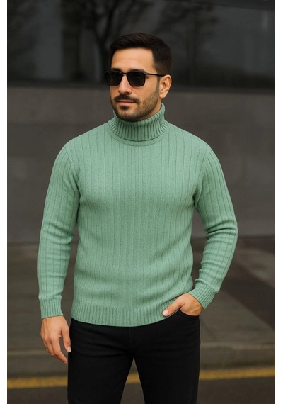 Modi Erkek Balıkcı Yaka Bağazlı Triko Kazak Pamuklu Kalın Fitilli Dokuma, Regular Fit Uzun Kollu Kışlık Model - Mint Yeş Açık Gri - Yeşil Modi Erkek Balıkcı Yaka Bağazlı Triko Kazak Pamuklu Kalın Fitilli Dokuma, Regular Fit Uzun Kollu Kışlık Model - Mint Yeş Açık Gri - Yeşil