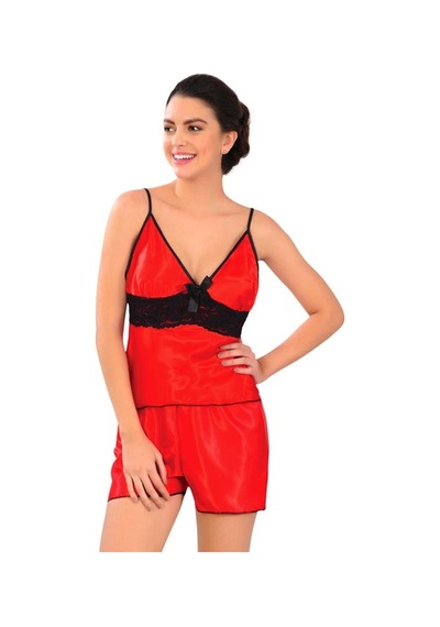 Sistina Bayan Kırmızı Saten Babydoll Şortlu Takım 314 Kırmızı