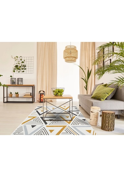 Arya Ar 18 Yellow Grey %100 Geri Dönüşümlü Pamuktan Çift Taraflı Yıkanabilir Modern Dekoratif Kilim