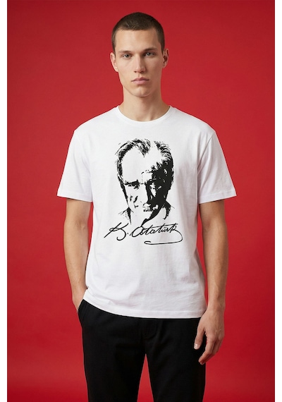 Tommy Life Beyaz Ay Yıldız Baskılı Unisex T-shirt - 88510