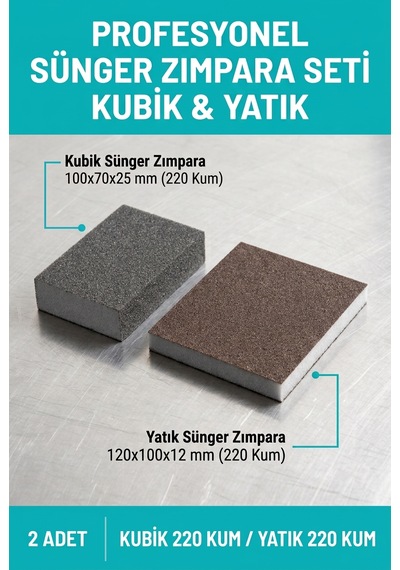 Sünger Zımpara Seti 220 Kum Kubik Ve 220 Kum Yatık El Zımparası 2 Adet