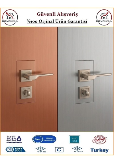 Grossavm Sedir Rozetli Wc Banyo Kapı Kolu - Nikel - 1 Takım Ön Ve Arka