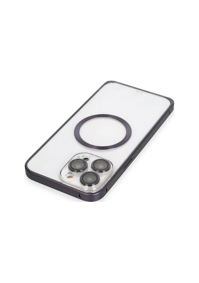 Apple iPhone  Uyumlu,  14 Pro Kılıf Metal Bumper Magneticsafe Kapak - Derin Mor