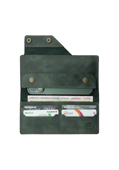Twingold İsme Özel Dikey Çıtçıtlı Uzun Cüzdan - %100 Rainbow Deri - A010006 - Haki Haki