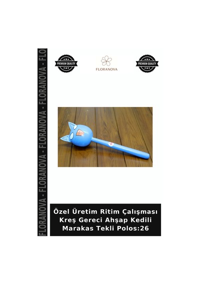 Özel Üretim Ritim Çalışması Kreş Gereci Ahşap Kedili Marakas Tekli Polos:26
