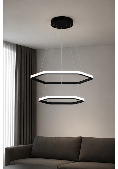AvizeGO Ares 2'li Led Sarkıt Avize Beyaz Işık Siyah