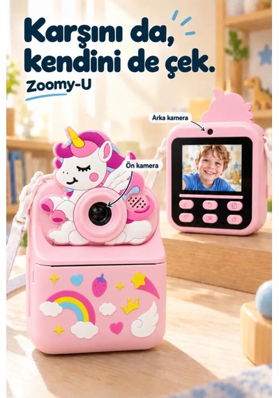 Sevimli Dijital Çocuk Fotoğraf Makinesi Video Kayıt Ve Fotoğraf Anında Baskılı Termal Resim Kağıt Baskılı Yazıcı