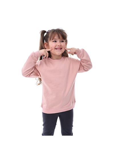 Zuzunga Basic Bisiklet Yaka Şardonlu Çocuk Sweatshirt 3-10 Yaş Pudra